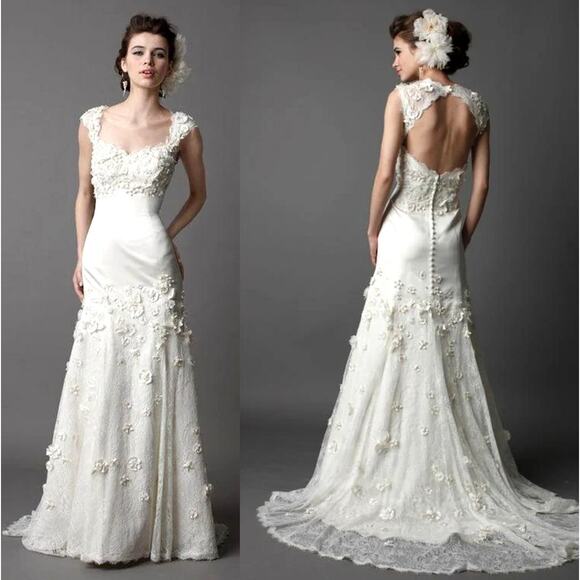 Wtoo Brides by Vanessa Watters Size 4 Wedding Dress Queen Ann Keyhole Back Ivory - Picture 1 of 16